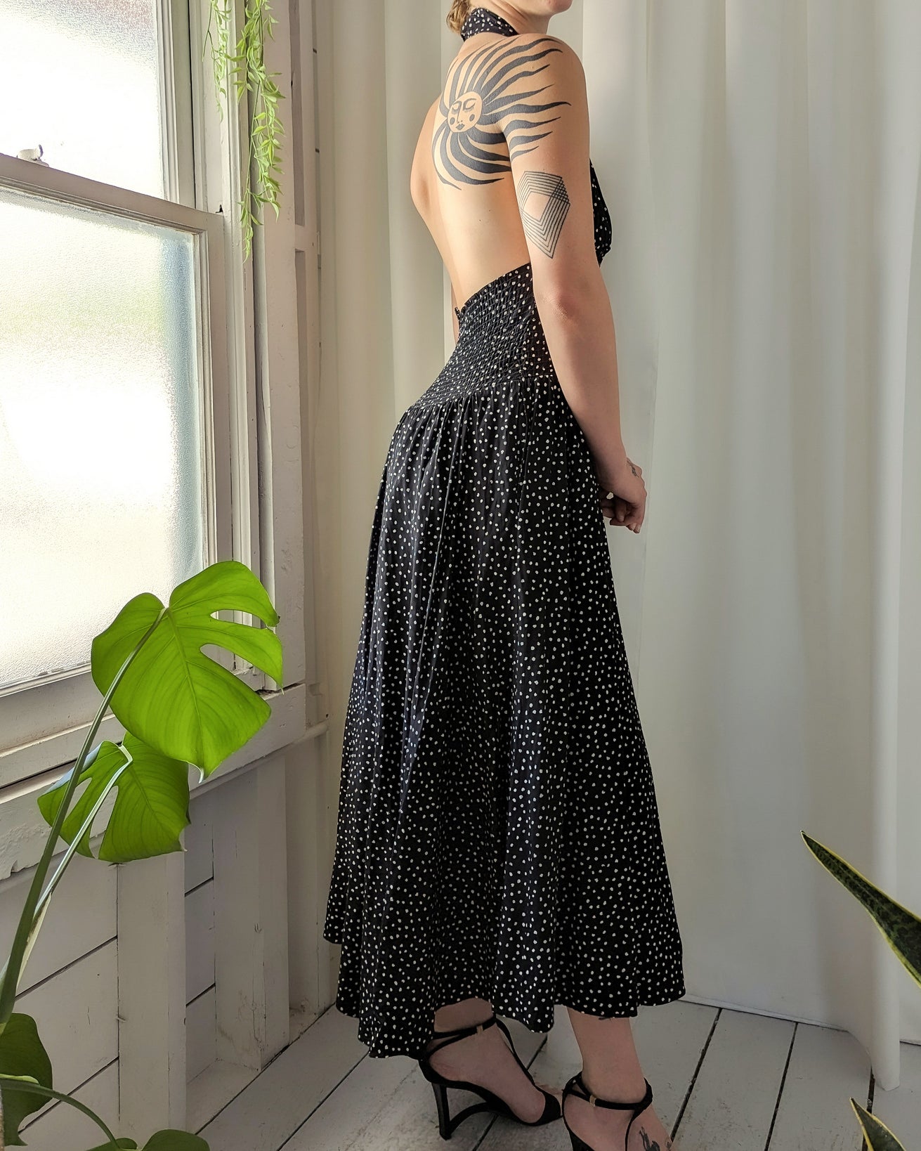 80s B+W Dotted Halter Dress | S-M 80s B+W Dotted Halter Dress | S-M