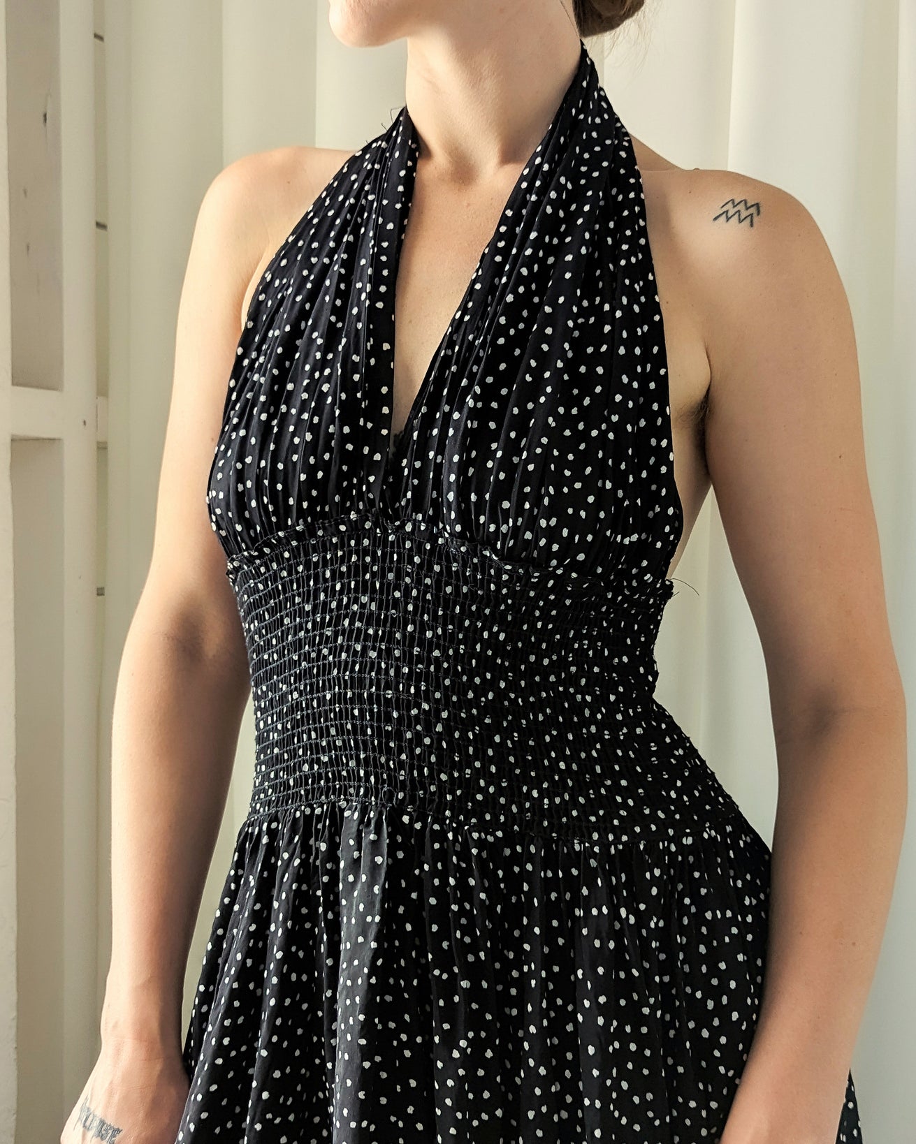 80s B+W Dotted Halter Dress