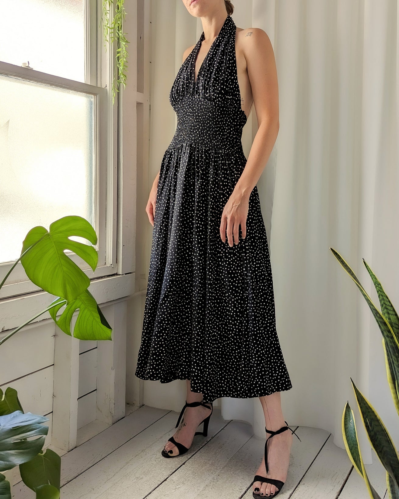 80s B+W Dotted Halter Dress | S-M 80s B+W Dotted Halter Dress | S-M