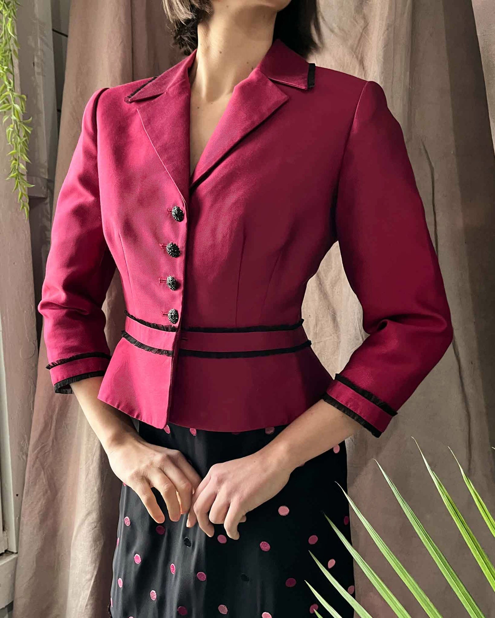 90s Embroidered Silk Skirt Suit | S