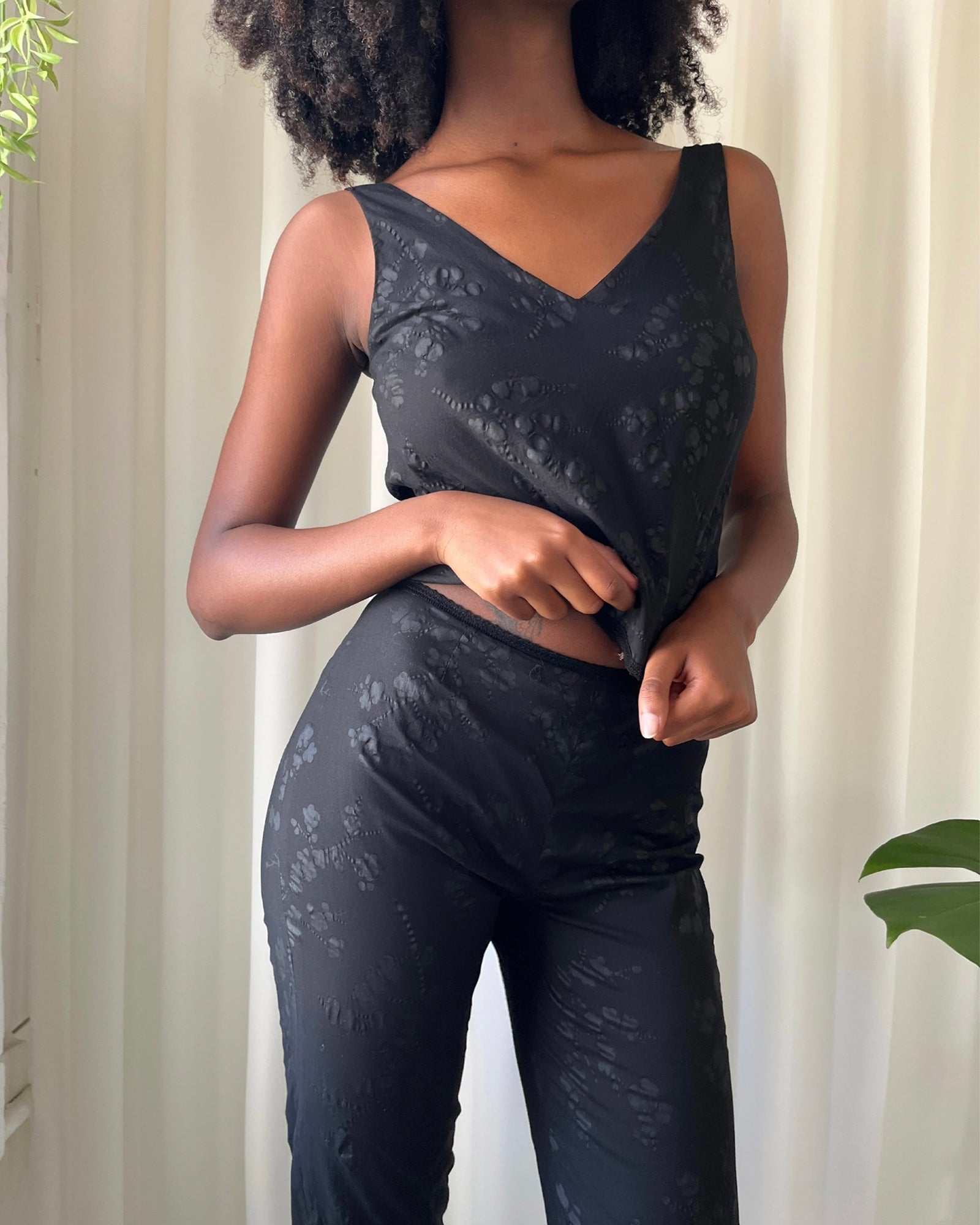 90s Anna Sui Black on Black Floral Ensemble | XS-S