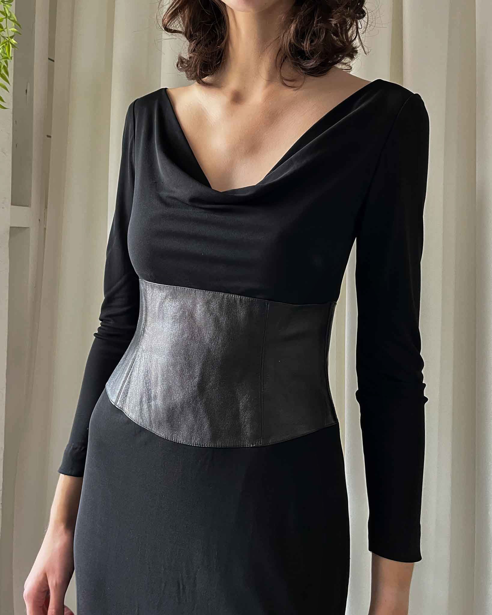 90s Black Leather Trim Dress | S-M 90s Black Leather Trim Dress | S-M