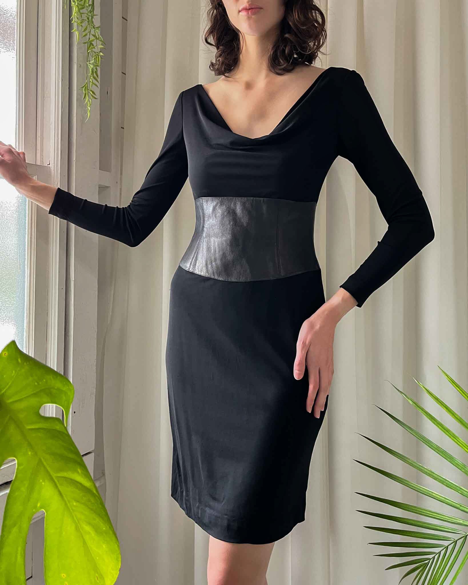 90s Black Leather Trim Dress | S-M 90s Black Leather Trim Dress | S-M
