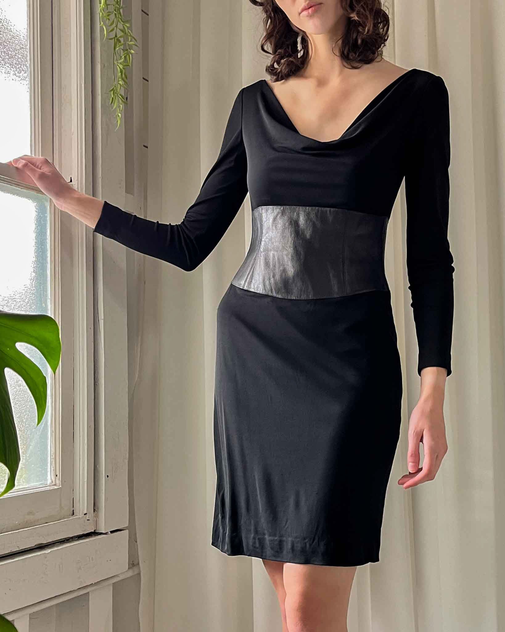 90s Black Leather Trim Dress | S-M 90s Black Leather Trim Dress | S-M