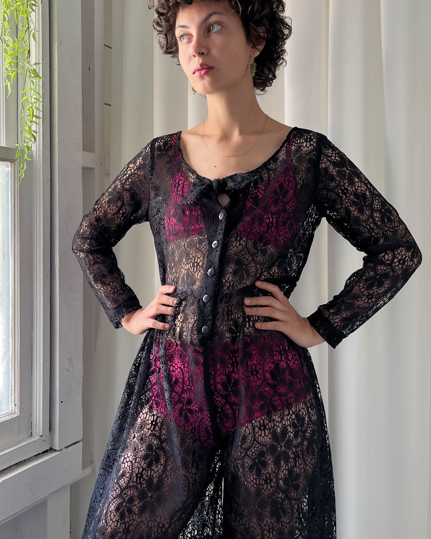 90s Black Lace Jumpsuit | S-M