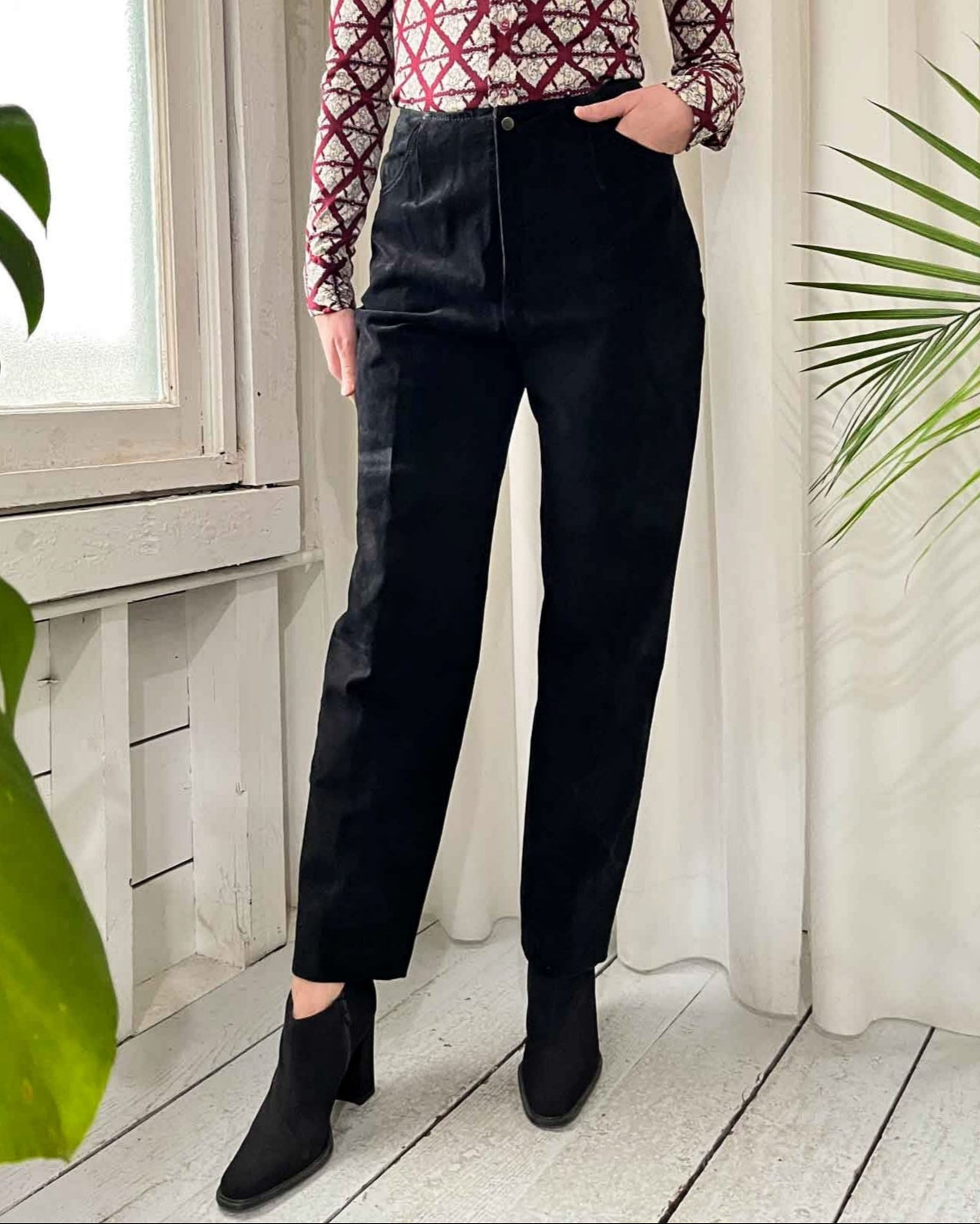 90s Black Suede Pants | S