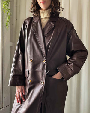 90s Brown Leather Trench