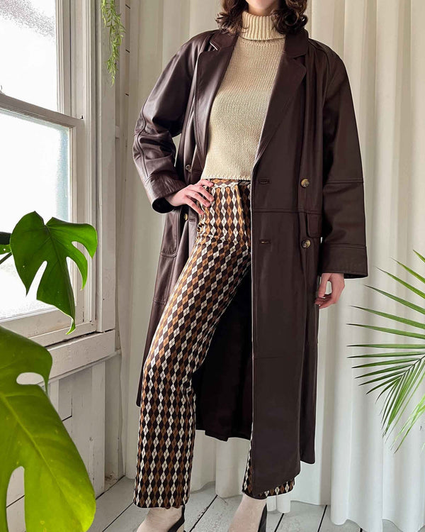 90s Brown Leather Trench | M-L - Lucky Vintage