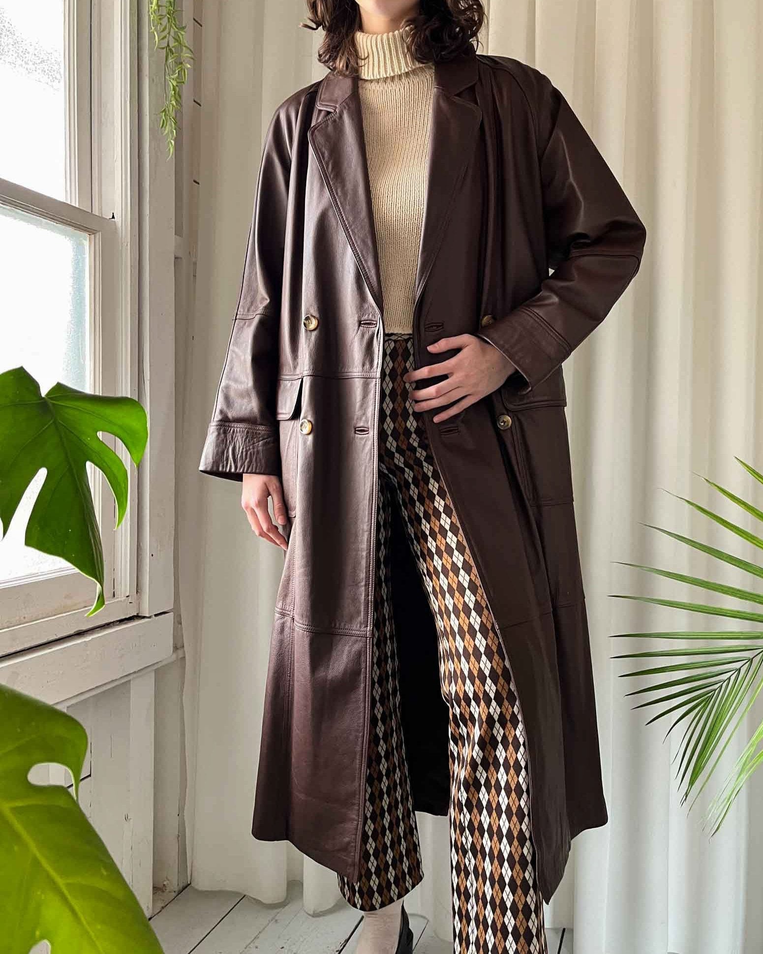 90s Brown Leather Trench | M-L - Lucky Vintage