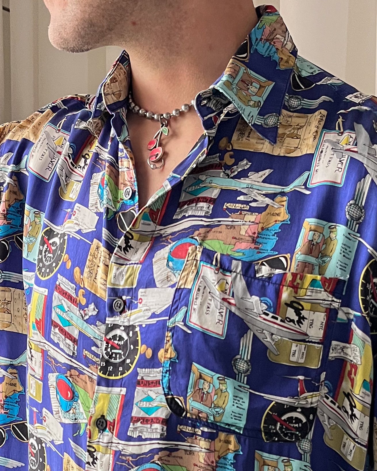 90s Nicole Miller Air Travel Silk Shirt | S-L 90s Nicole Miller Air Travel Silk Shirt | S-L