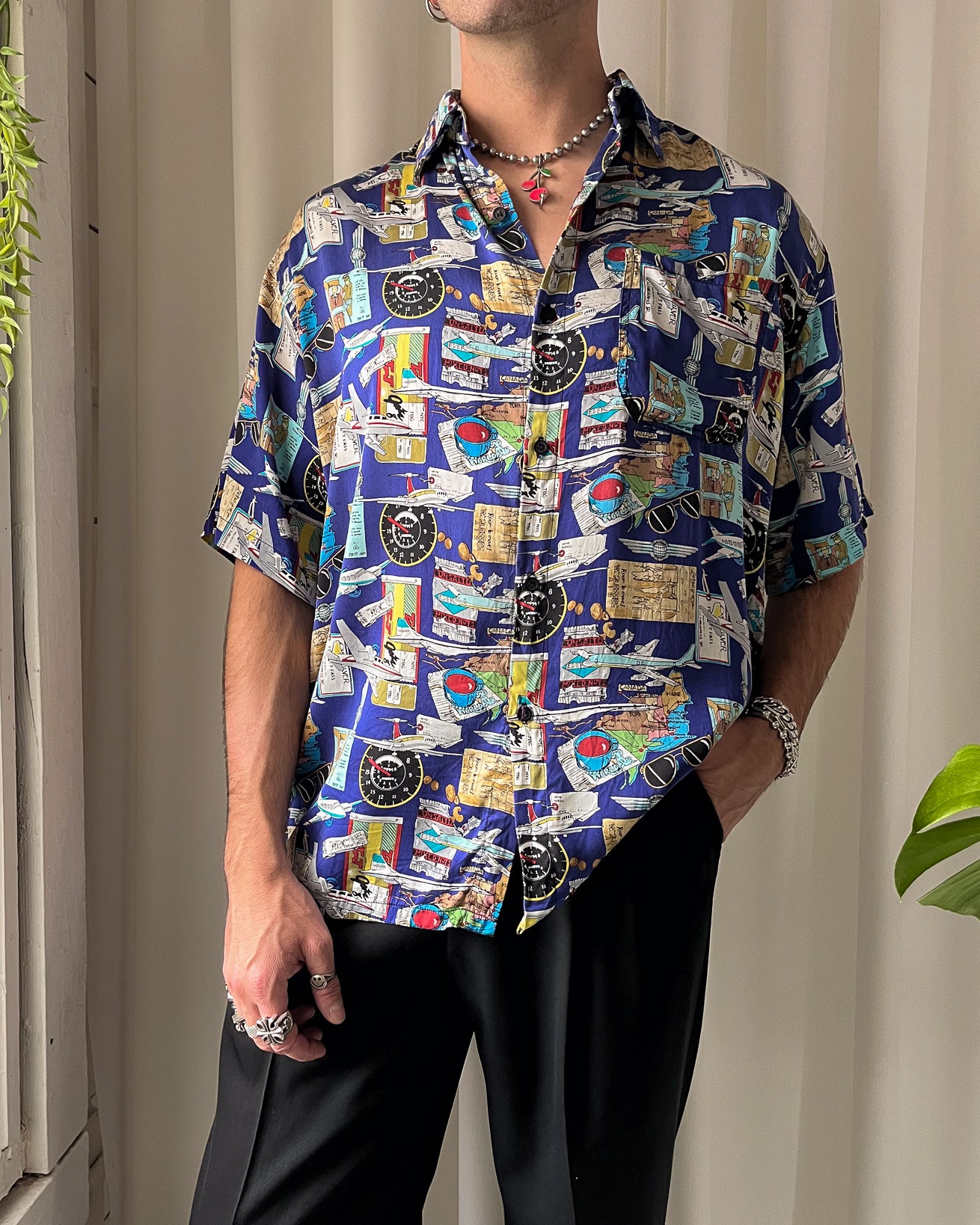 90s Nicole Miller Air Travel Silk Shirt | S-L 90s Nicole Miller Air Travel Silk Shirt | S-L