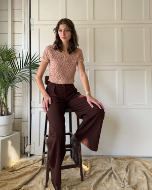 80s Peach Cotton Crochet Top | S