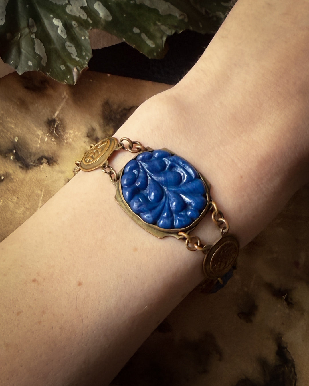 Antique Blue Peking Glass Bracelet - Lucky Vintage