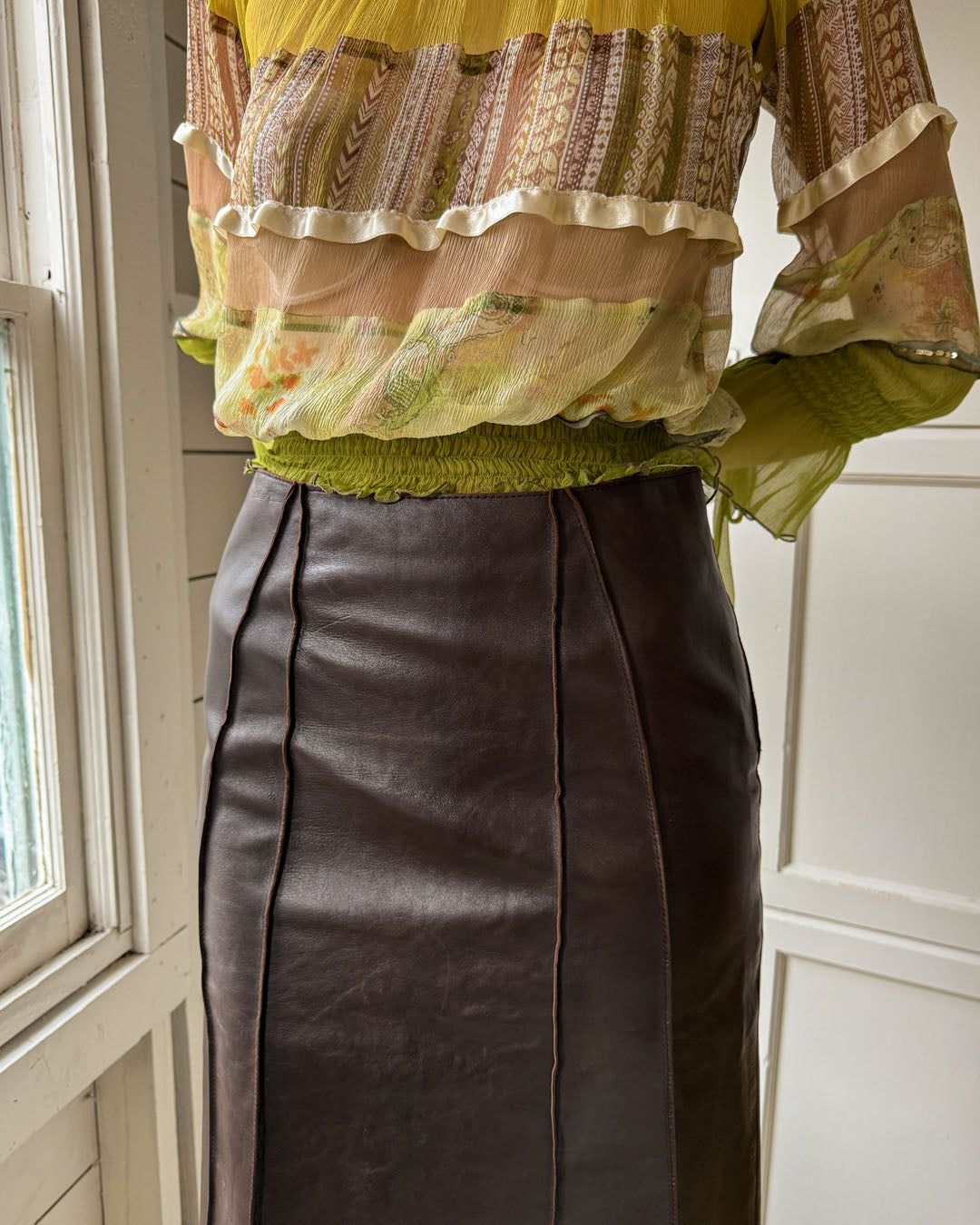 Alberta Ferretti Brown Leather Skirt | M