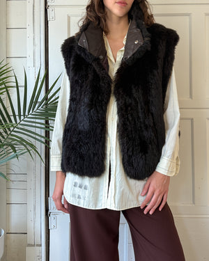 90s Brown Fur & Leather Vest | S-L