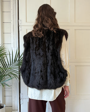 90s Brown Fur & Leather Vest | S-L