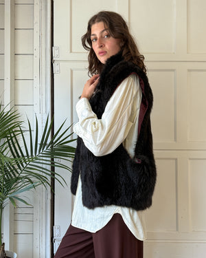 90s Brown Fur & Leather Vest | S-L
