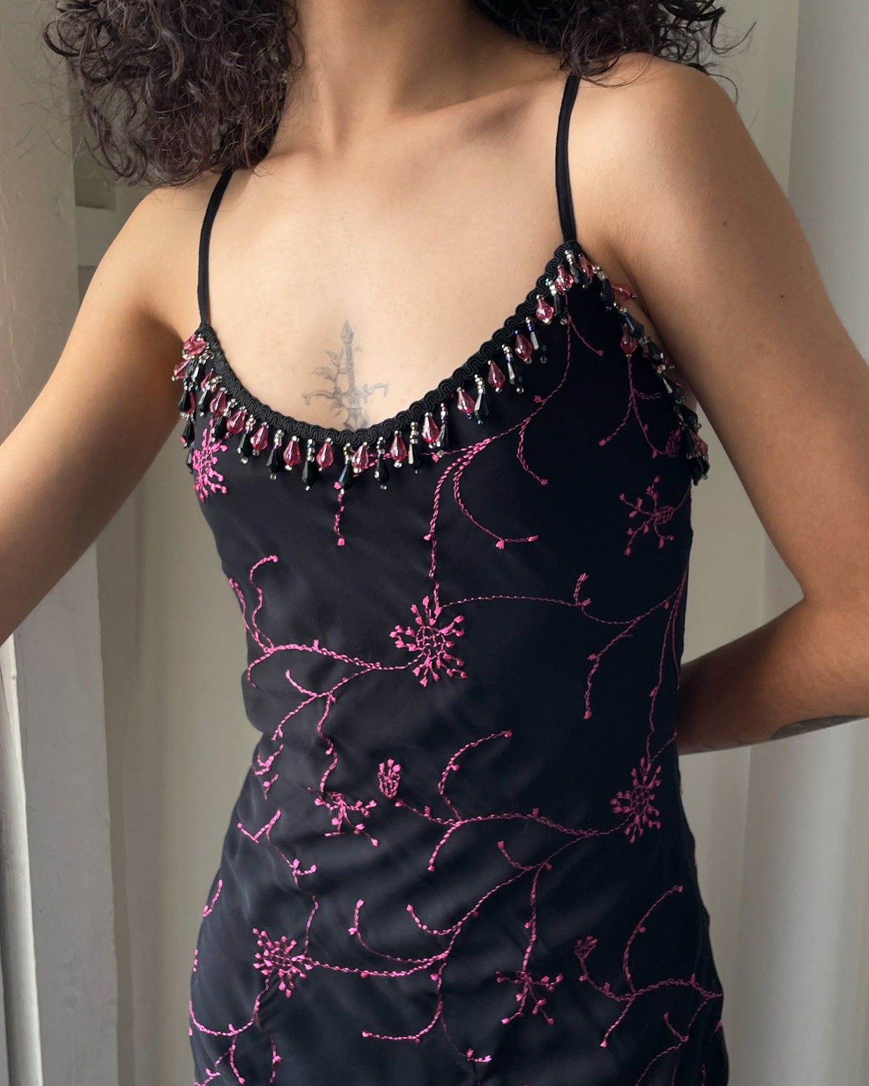 90s Betsey Johnson Embroidered Slip Dress