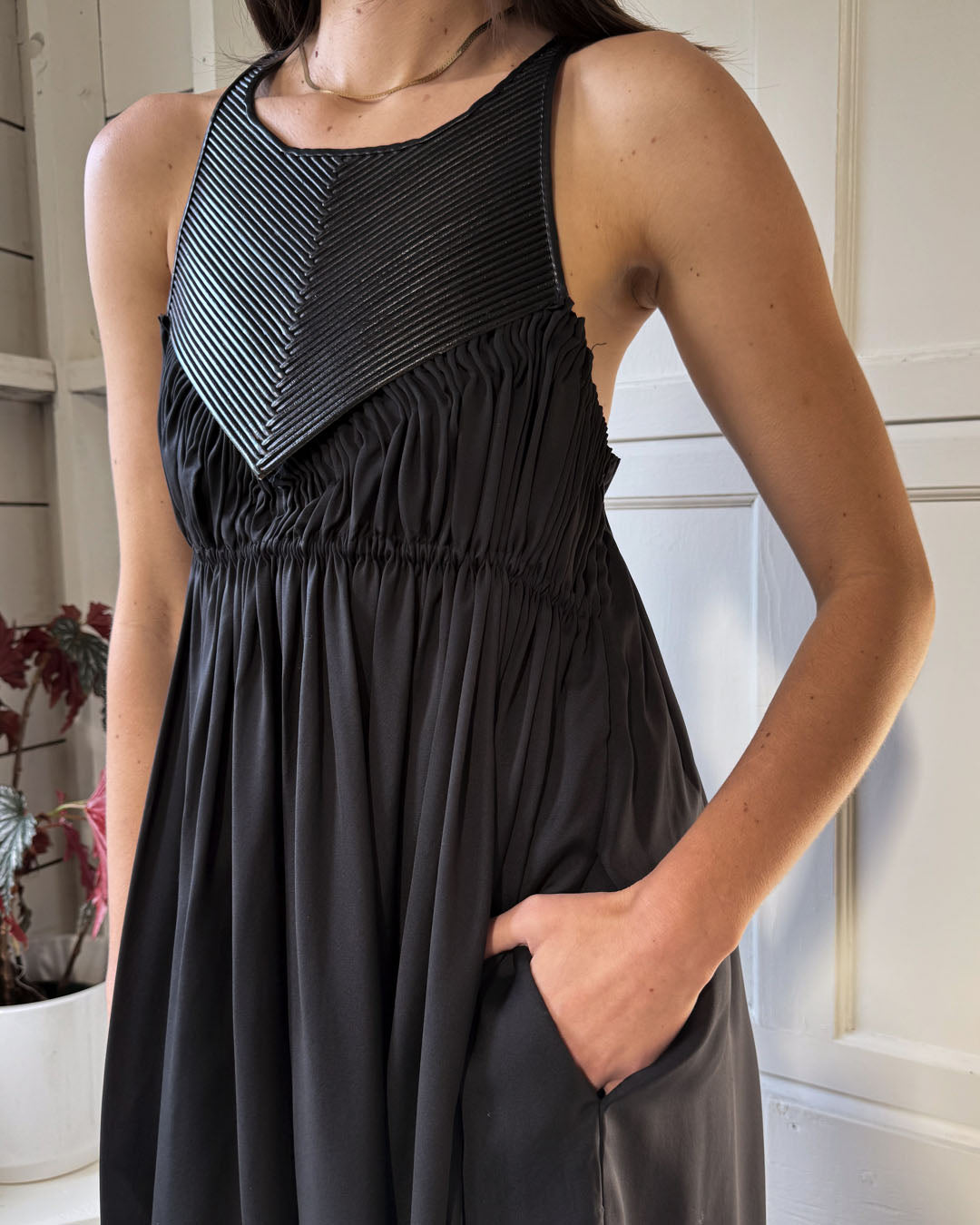 bottega leather dress Bottega Veneta Leather Bustier Dress in Dark Milk Chocolate