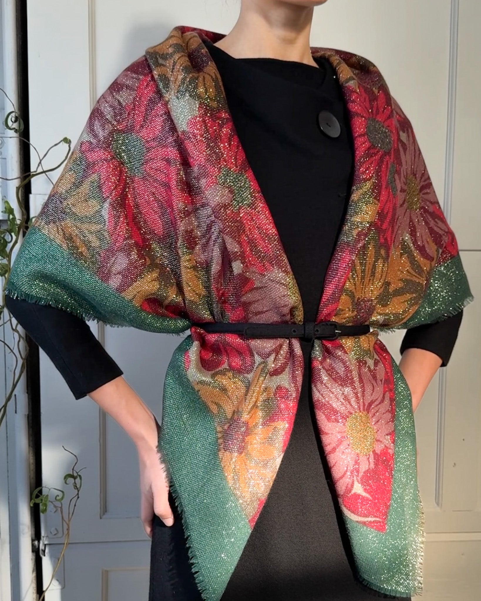 Chloe Floral Metallic Wool Shawl