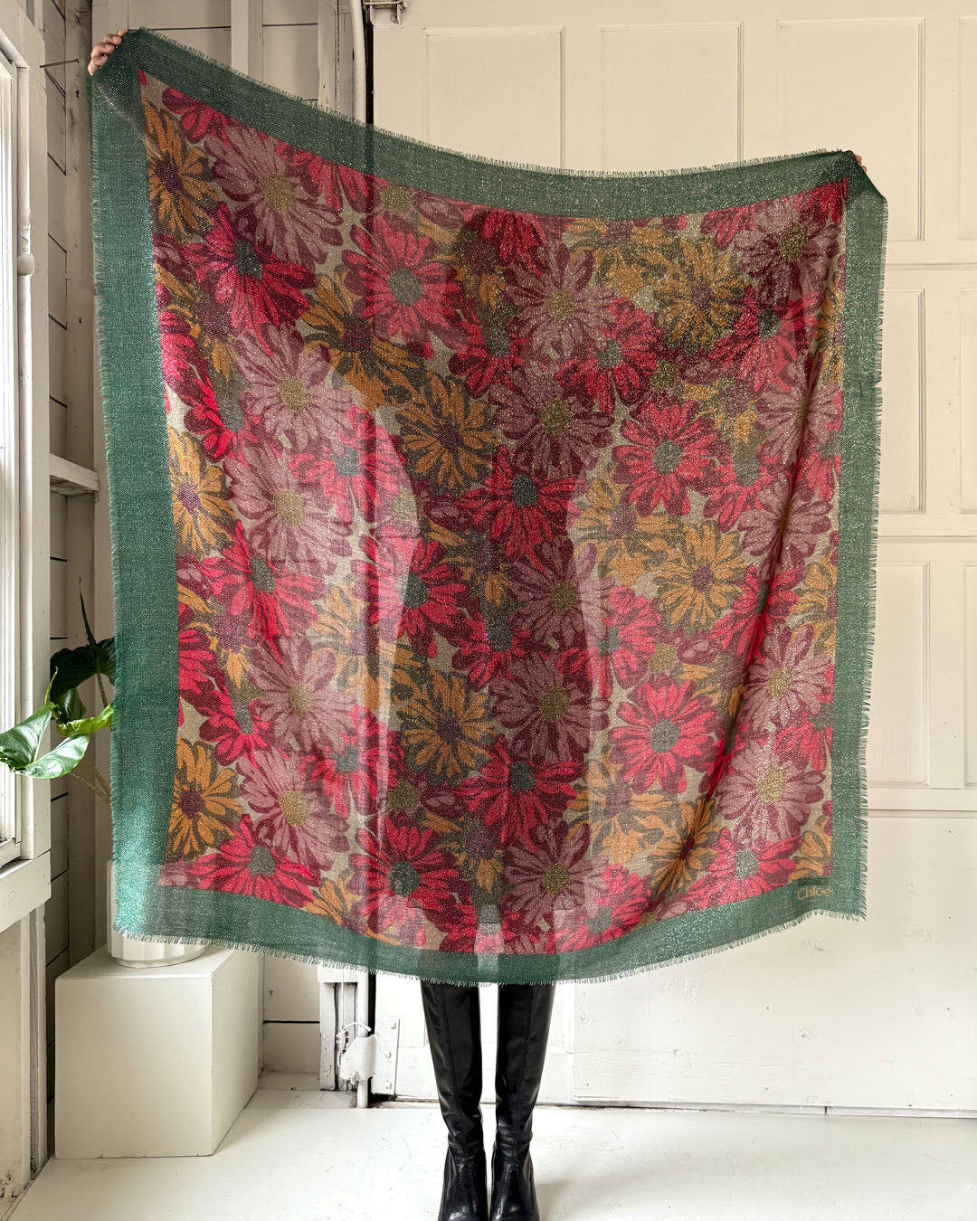 Chloe Floral Metallic Wool Shawl