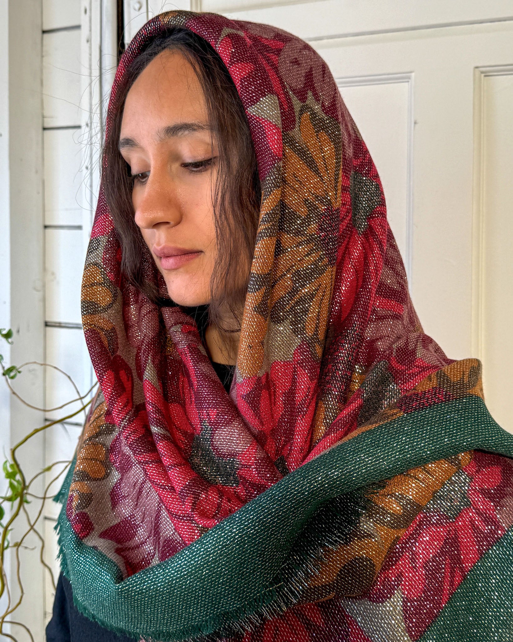 Chloe Floral Metallic Wool Shawl