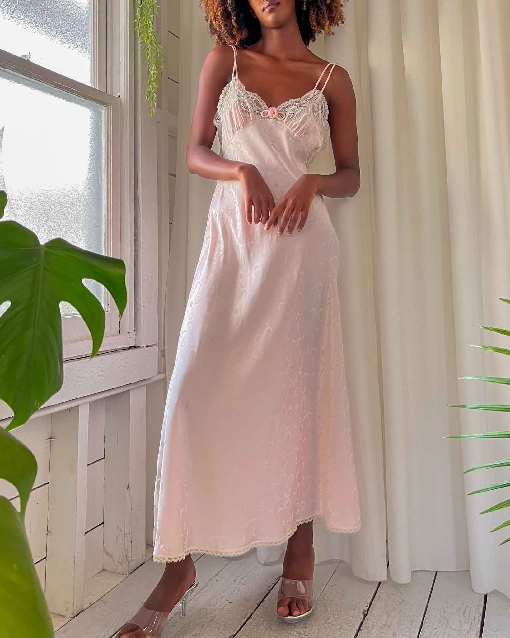 80s Dior Floral Satin Slip Dress