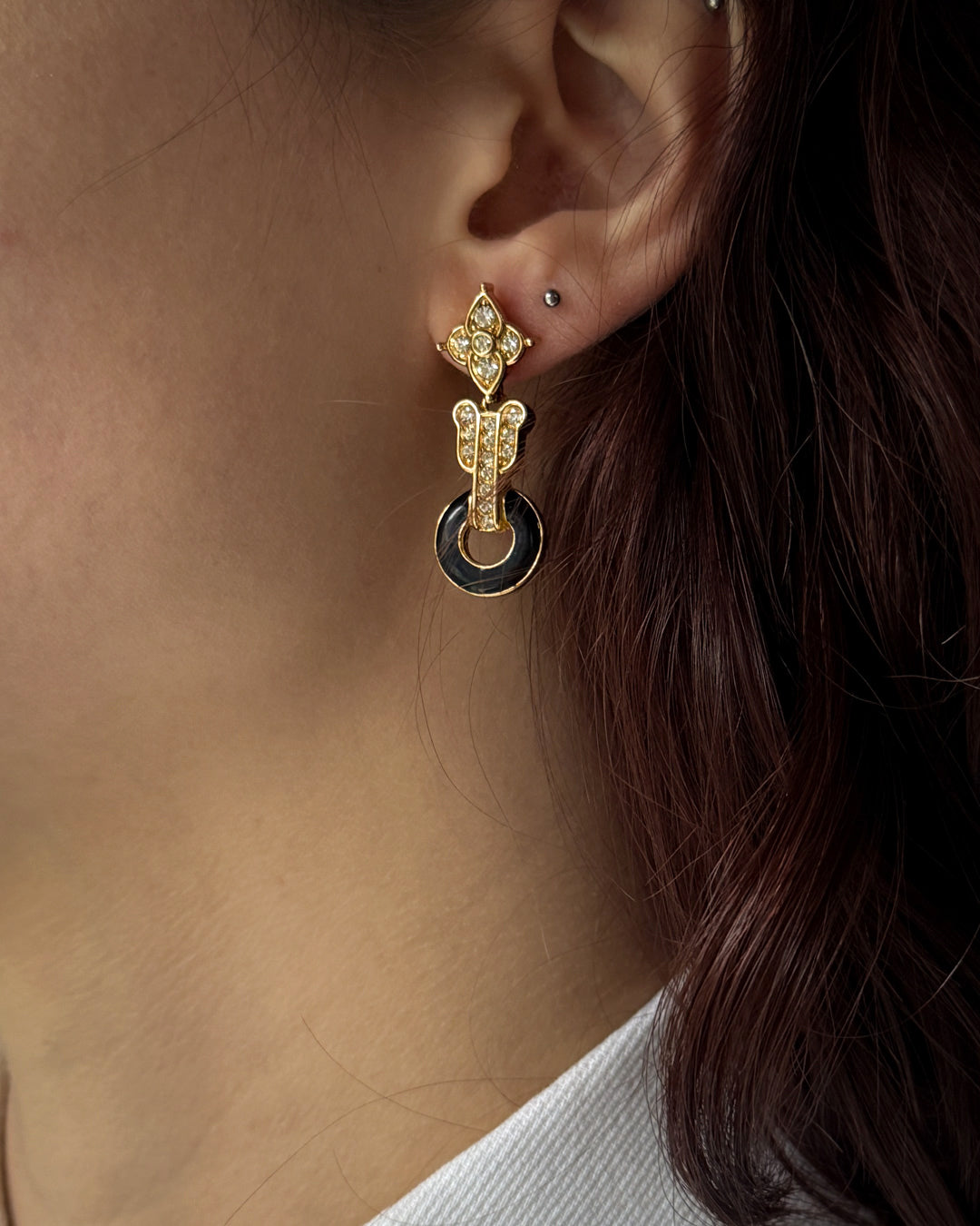 80s Dior Crystal & Enamel Earrings - Lucky Vintage