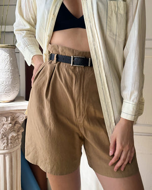 80s Donna Karan Sack Waist Silk Shorts | M