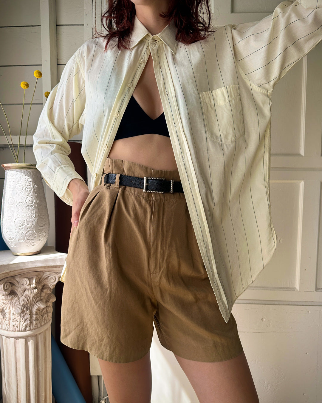 80s Donna Karan Sack Waist Silk Shorts | M