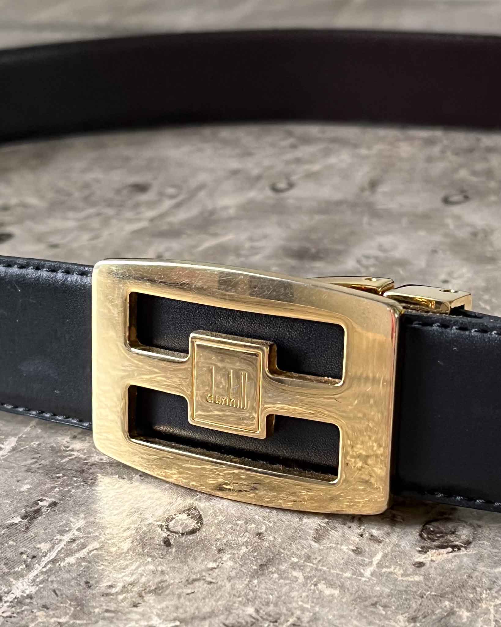 Dunhill Gold Logo Reversible Leather Belt