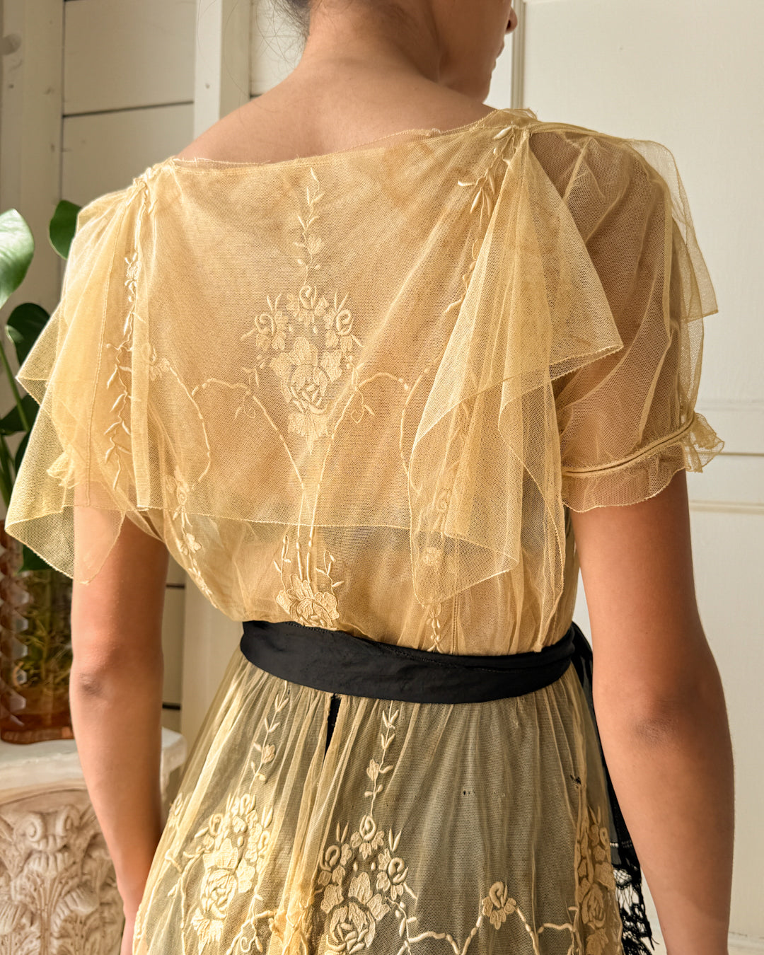 edwardian lace dress Edwardian Lace Tulle Tiered Sheer Wedding Dress