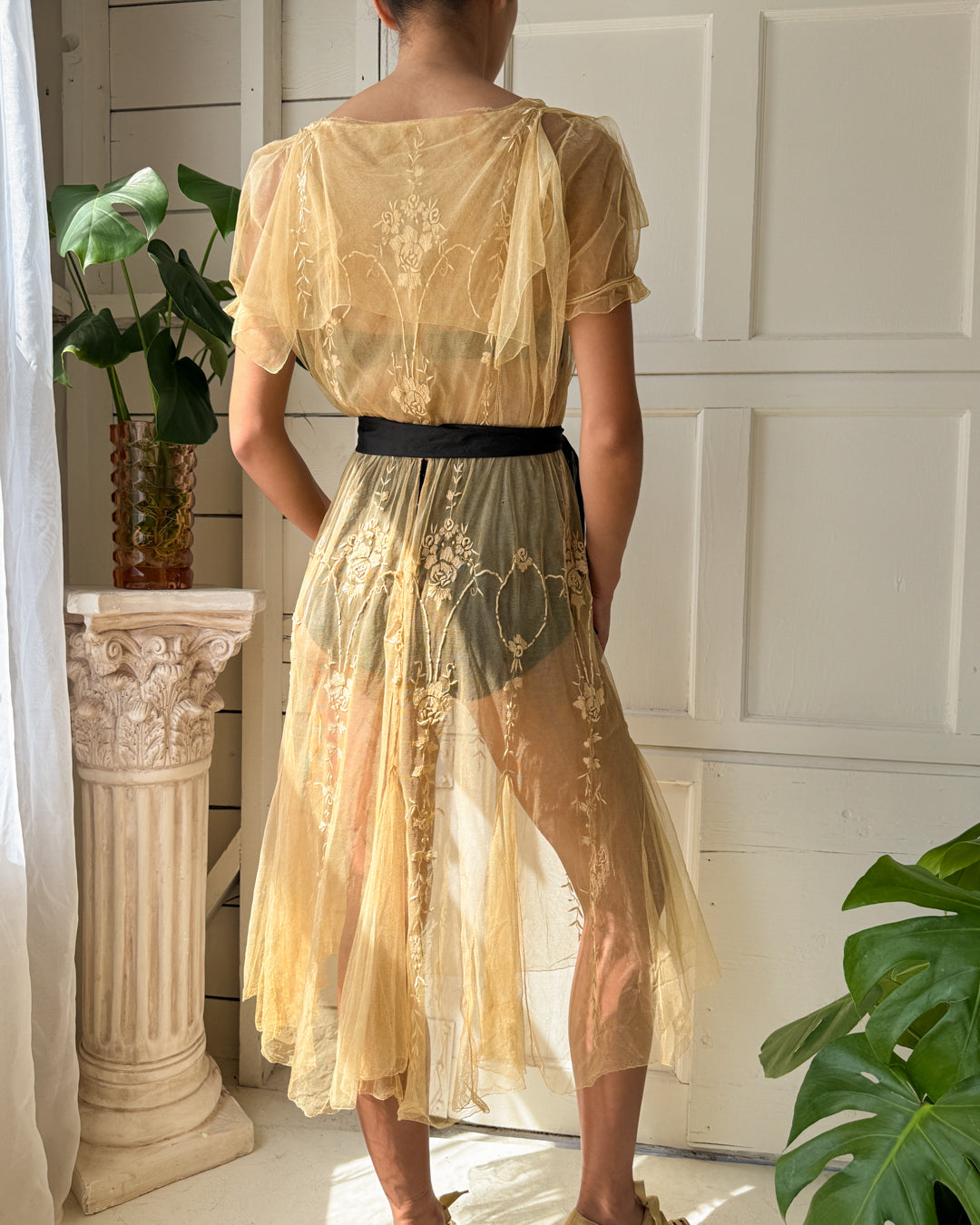 vintage yellow lace dress Vintage 1930's Thrashed Lace Yellow Dress Afterlife Boutique