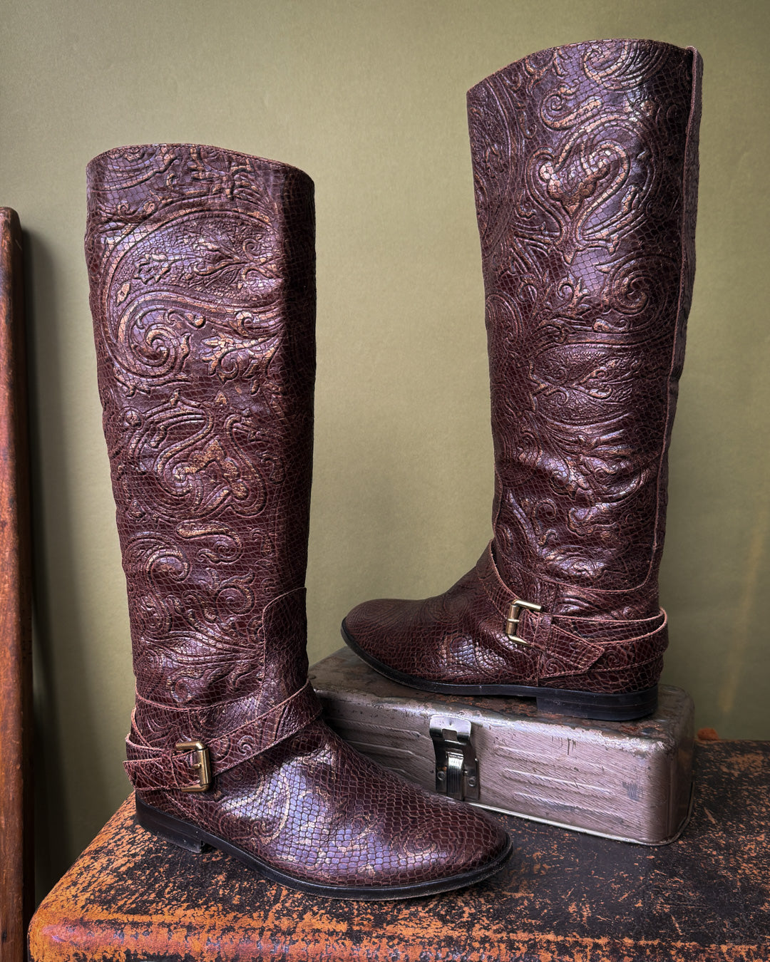 Etro Paisley Leather Boots | 8.5