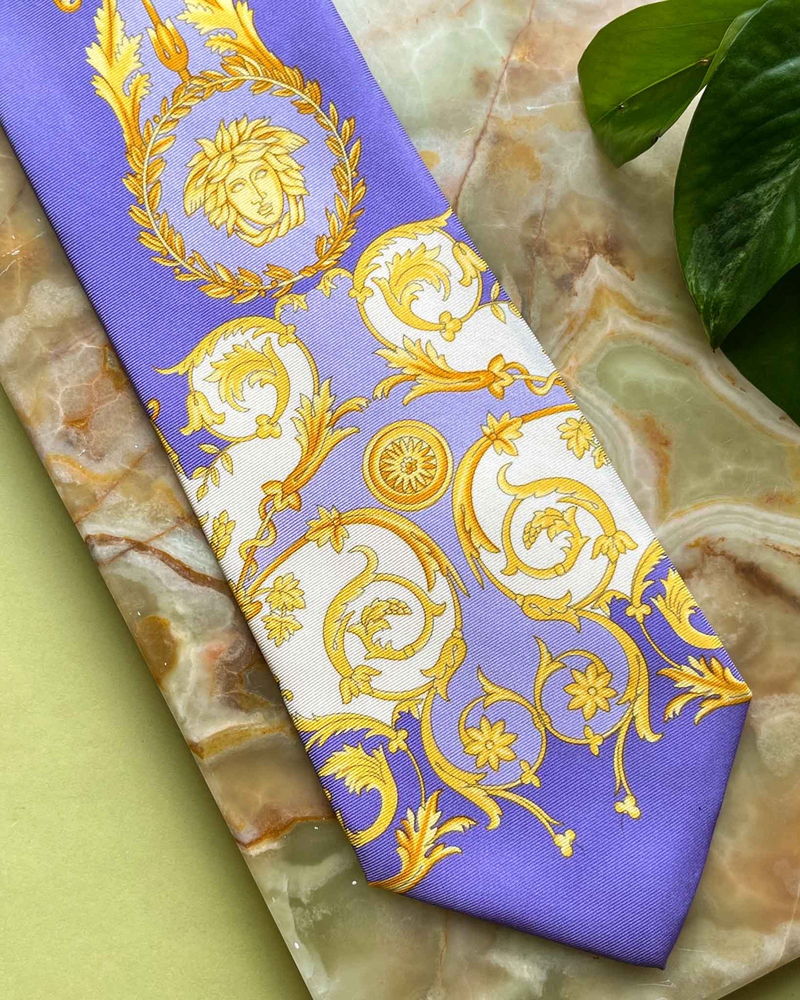 90s Versace Lilac Baroque Silk Necktie