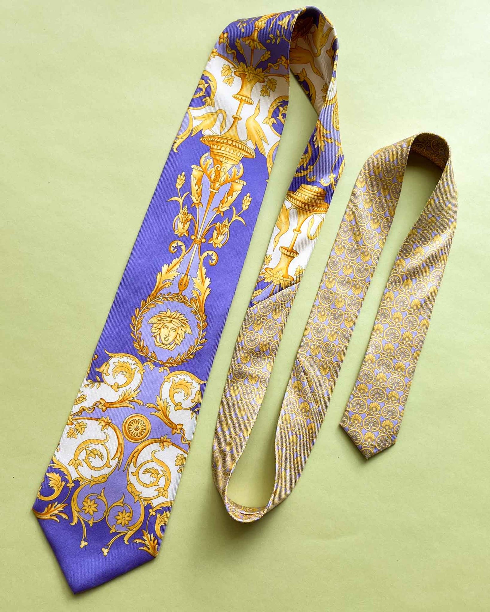 90s Versace Lilac Baroque Silk Necktie