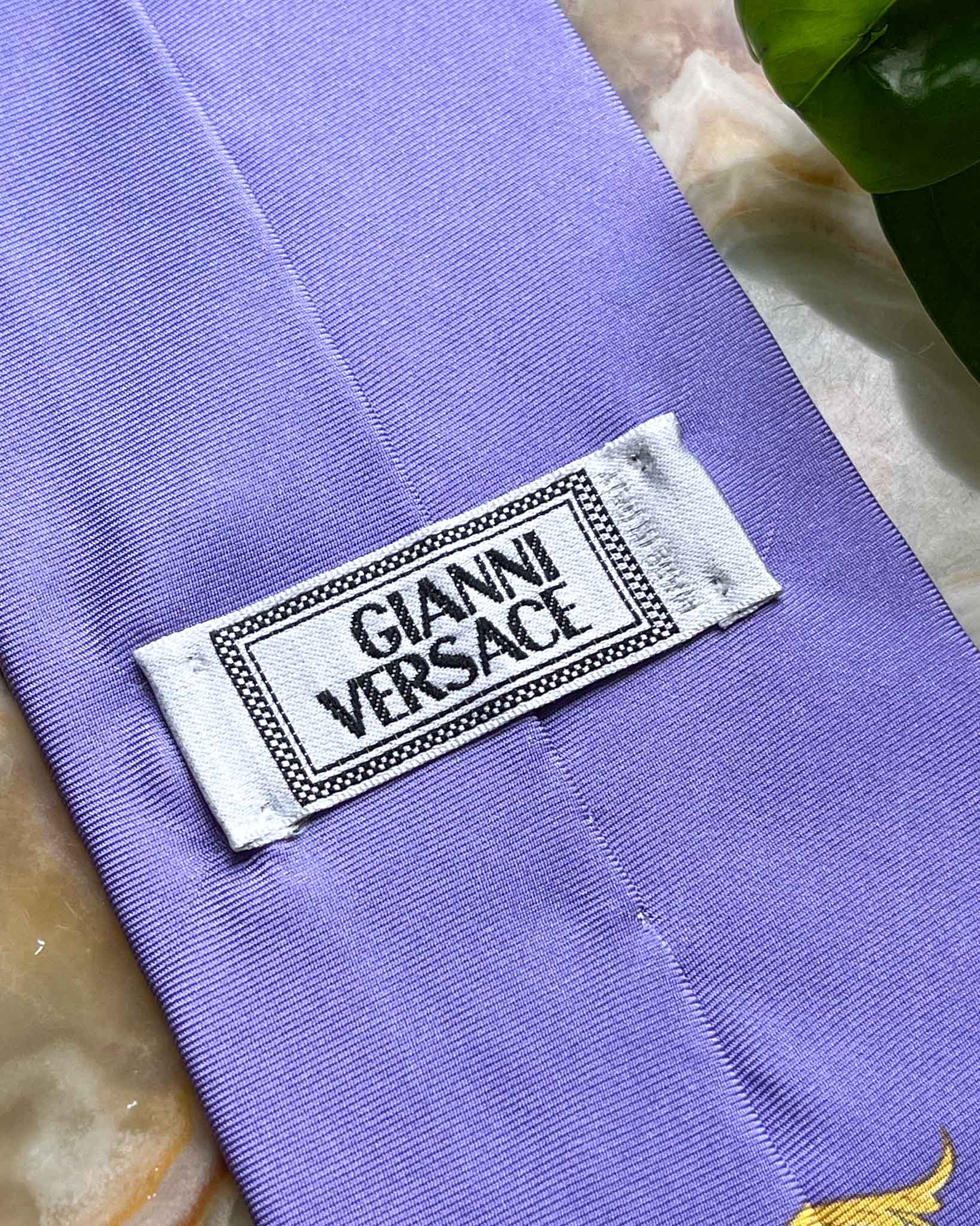 90s Versace Lilac Baroque Silk Necktie