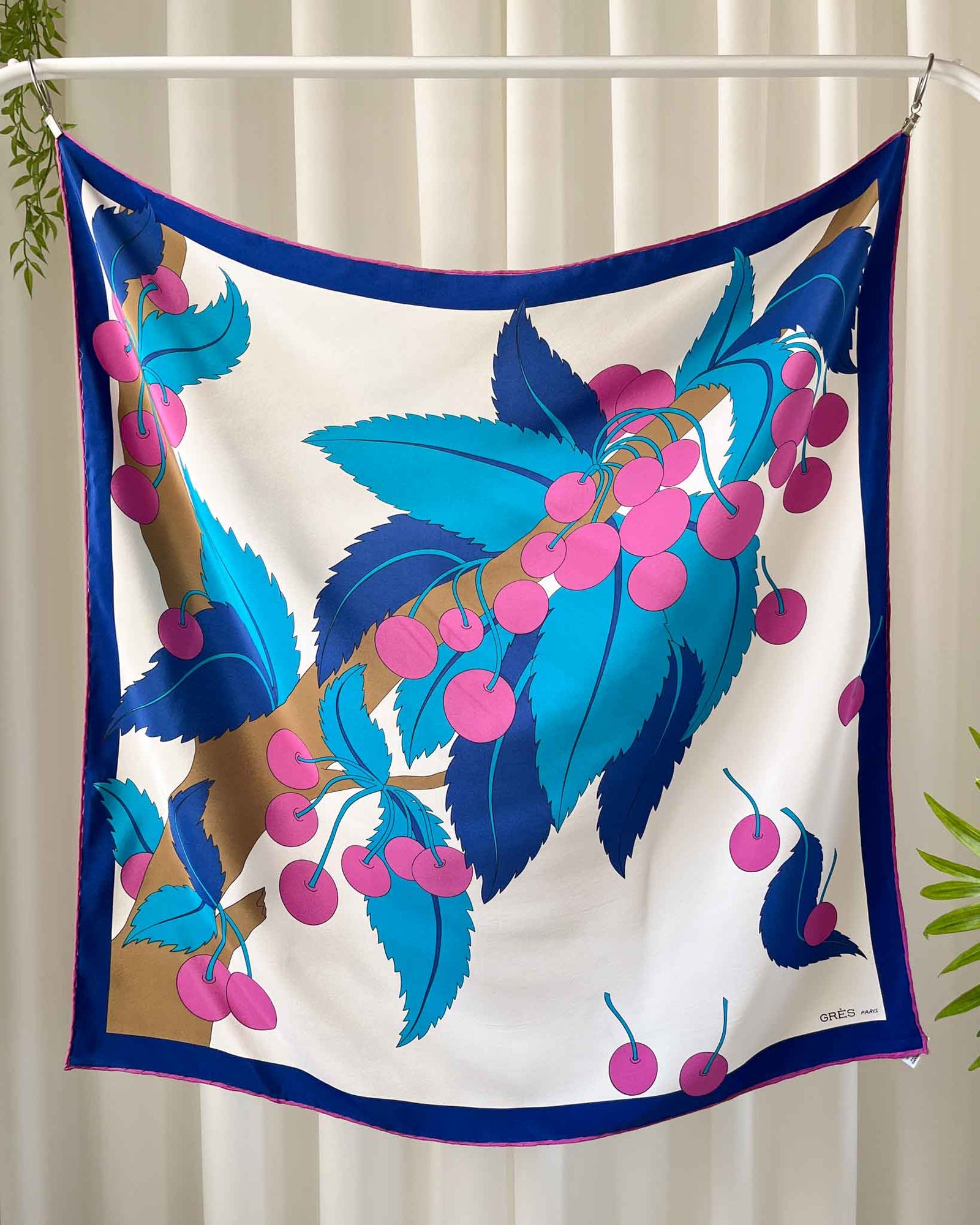 70s Madame Grès Cherries Print Silk Scarf