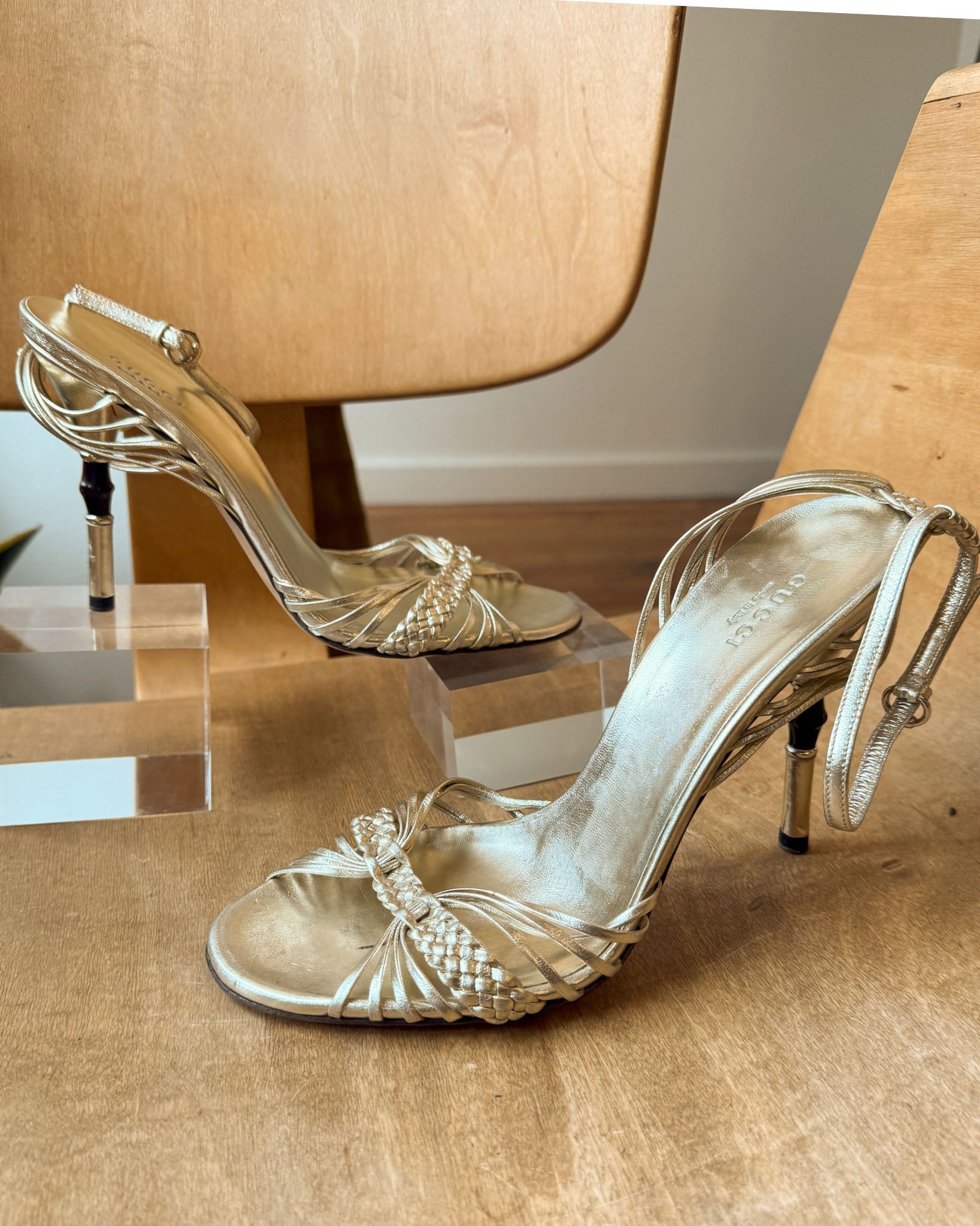 Gucci Gold Sandals Heels Pre-Owned Gucci Golden Sandals