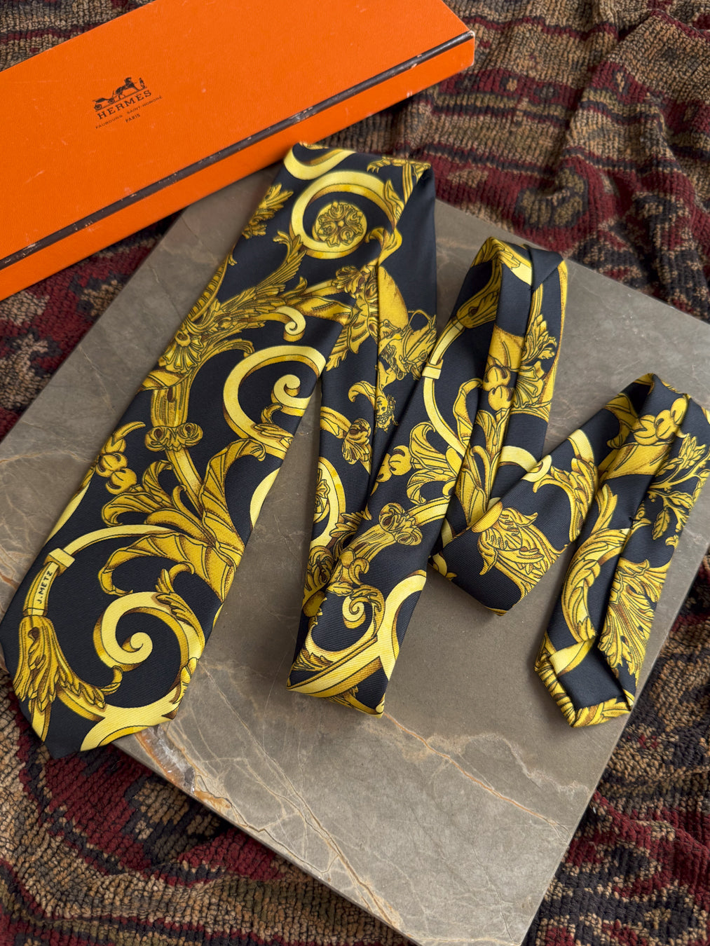 Hermès Baroque Scarf Print Silk Tie