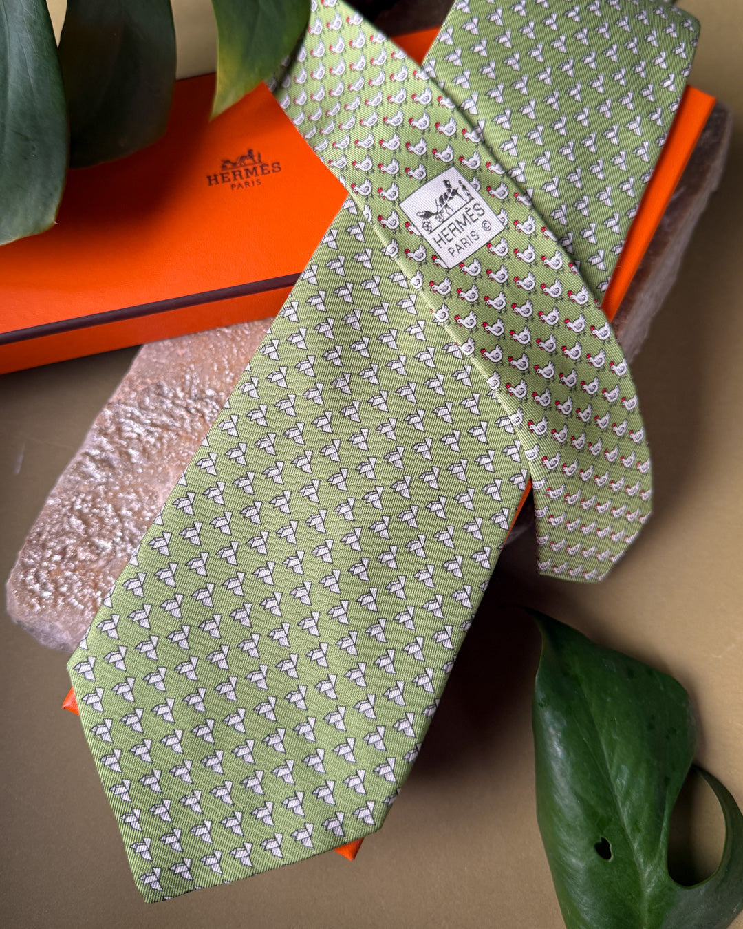 Hermès Origami Chickens Silk Tie