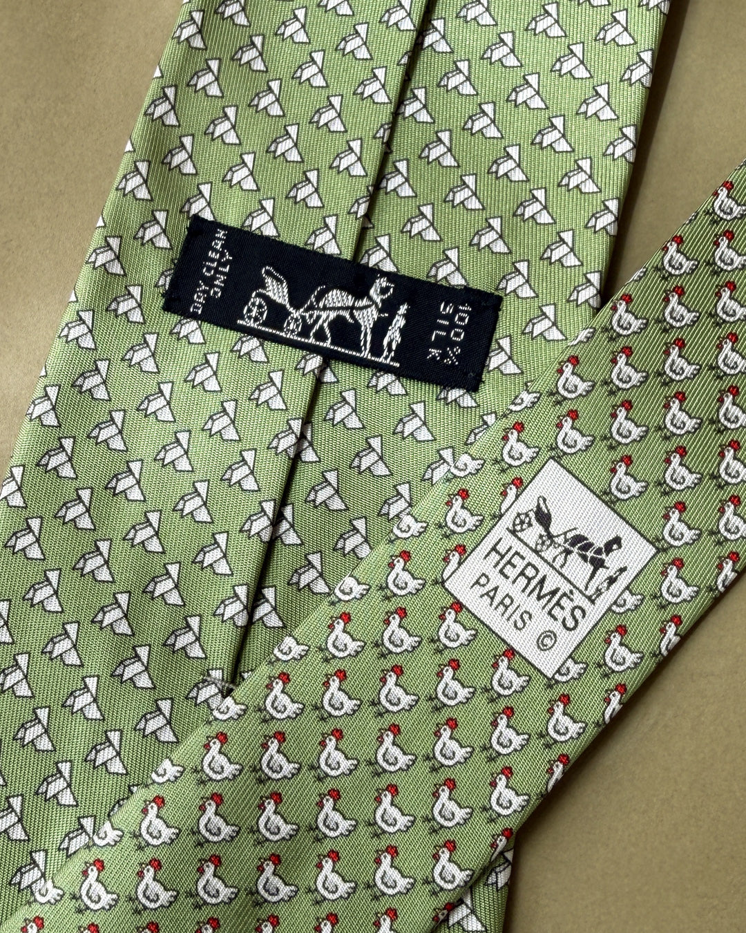 Hermès Origami Chickens Silk Tie