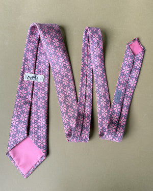 Hermès Pink Horsebit Silk Tie