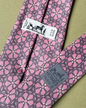 Hermès Pink Horsebit Silk Tie