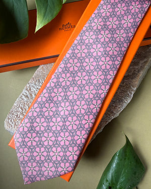 Hermès Pink Horsebit Silk Tie