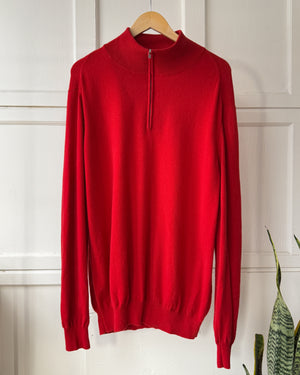 Hermès Red Cashmere Quarter Zip Sweater | XL