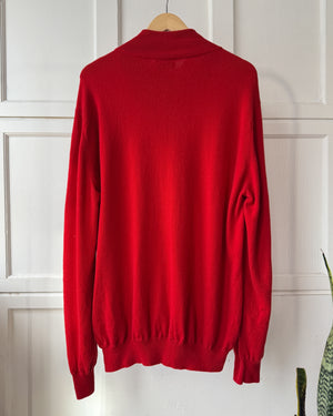 Hermès Red Cashmere Quarter Zip Sweater | XL