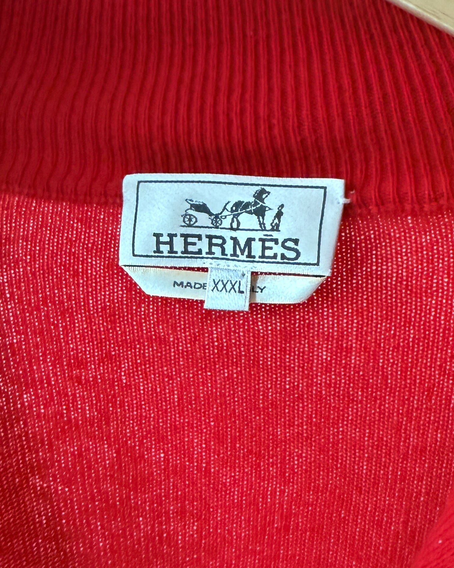 Hermès Red Cashmere Quarter Zip Sweater | XL