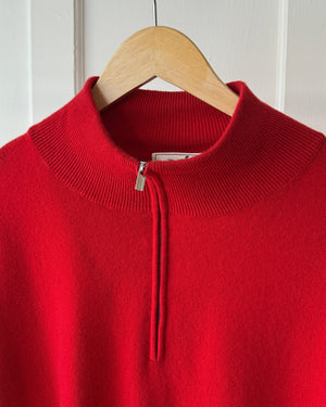 Hermès Red Cashmere Quarter Zip Sweater | XL