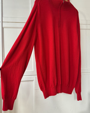 Hermès Red Cashmere Quarter Zip Sweater | XL